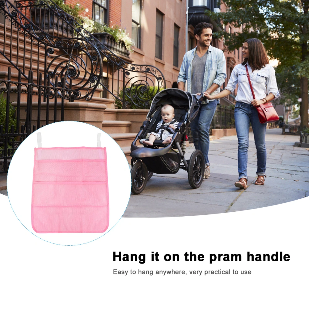 Baby Hanging Storage Bag Diapers Clothes Storage Pouch Hanging Pouch Mesh Wall-mounted Storage Bag (Pink)