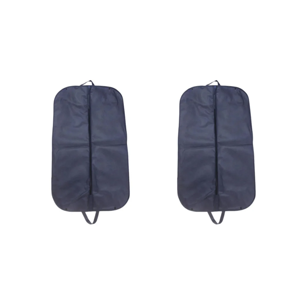 2pcs Non-woven Fabrics Suit Cover Formal Dress Storage Zip Bag Portable Dust-proof Hanging Pouch (Dark Blue)