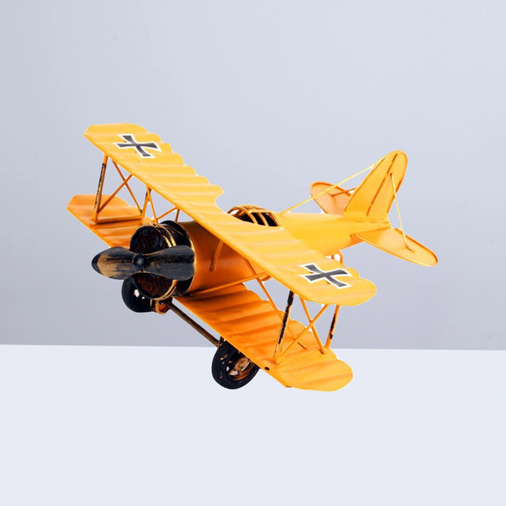 Vintage Plane Creative Retro Antique Airplane Iron Aircraft Model for Home Decor (Yellow)