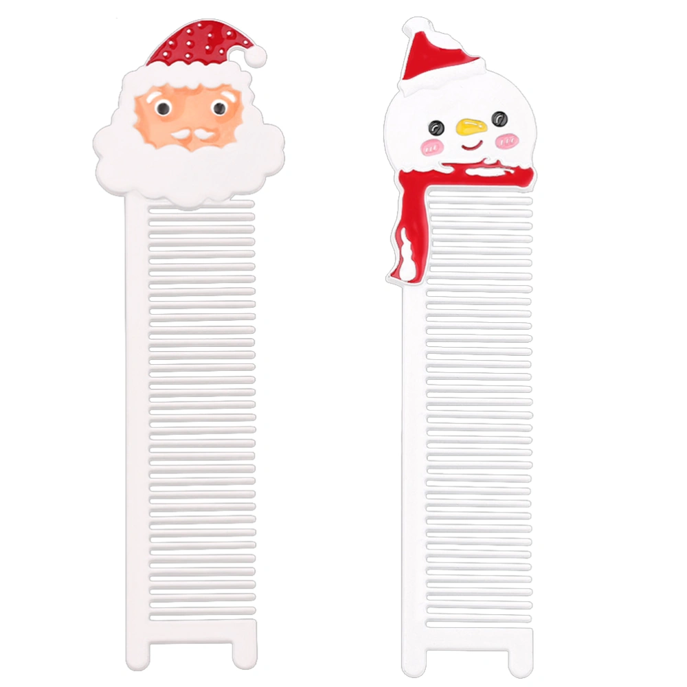 2PCS Adorable Hair Comb Funny Christmas Hair Comb Zinc Alloy Hairdressing Comb Porable Hair Comb for Girls Use Snowman Style Santas Style