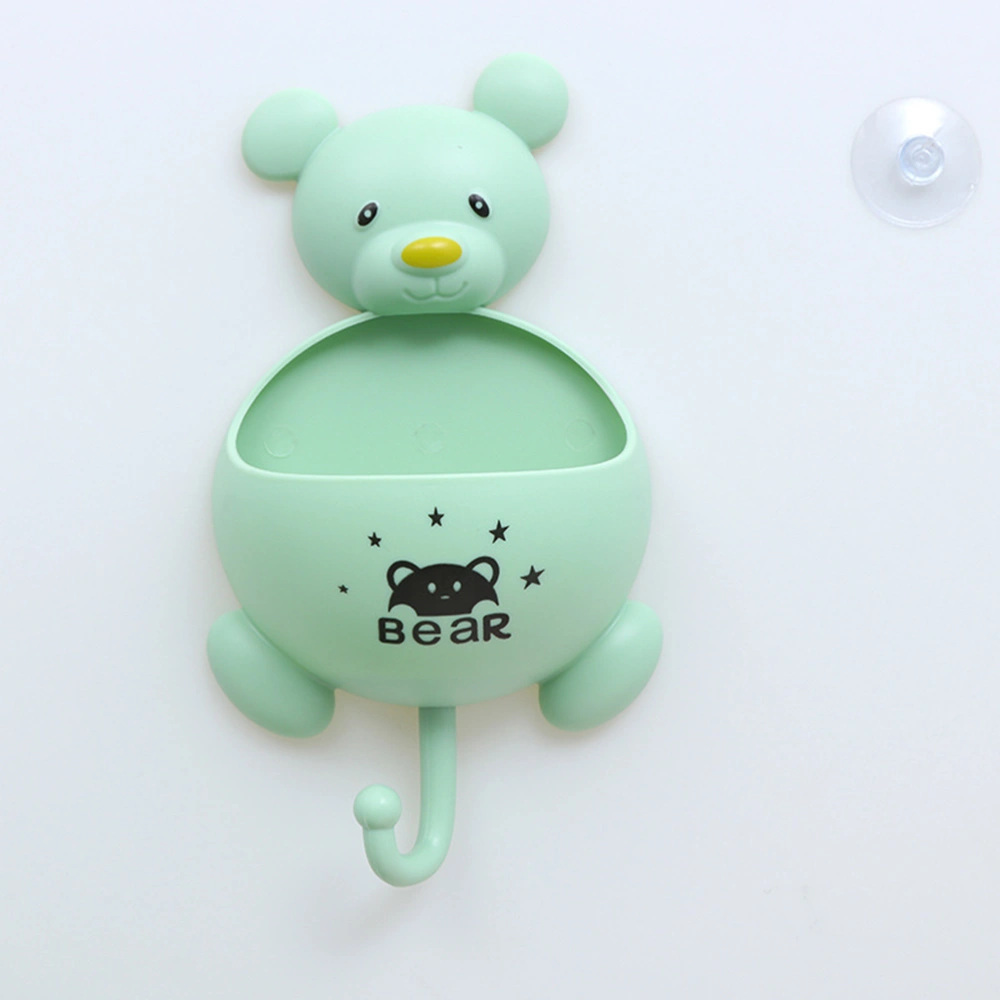 2PCS Multifunction Suction Cup Storage Rack Cratoon Bear Wall Mounted Toothbrush Holder Soap Rack Cosmetics Container (Green)