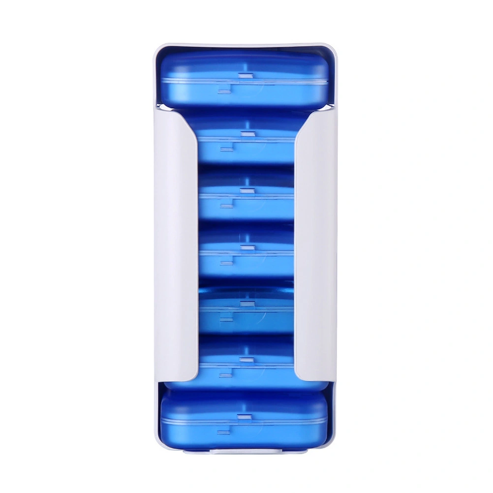 1 Set 7 Layers 42 Grids Medical Storage Box Drawer Style Portable Pill Organizer Container (Blue)