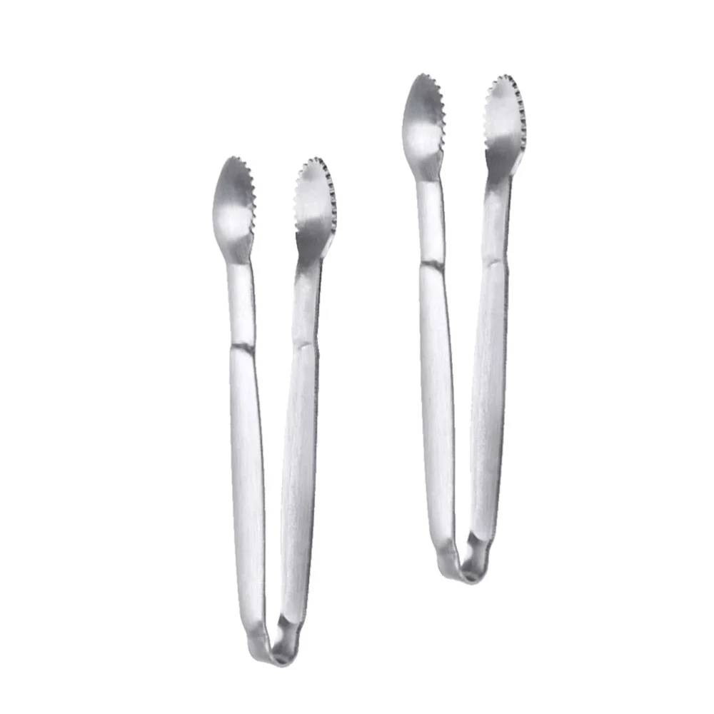 2pcs Stainless Steel Ice Tube Tongs Multi-functional Food Clip Bread Clip (Silver)