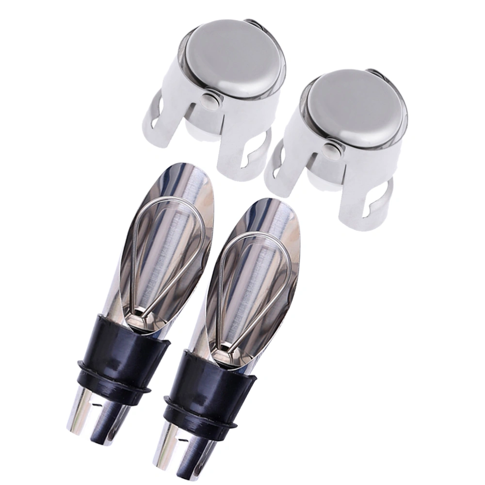 4pcs Red Wine Stopper and Wine Pourer Creative Stainless Steel Champagne Bottle Stopper Wine Plug (2pcs Wine Stopper and 2pcs Wine Pourer)