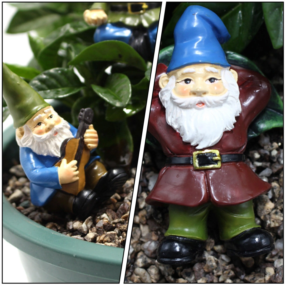 6Pcs Garden Gnome Statue Ornament Resin Dwarf Shape Decor Yard Scene Adornment