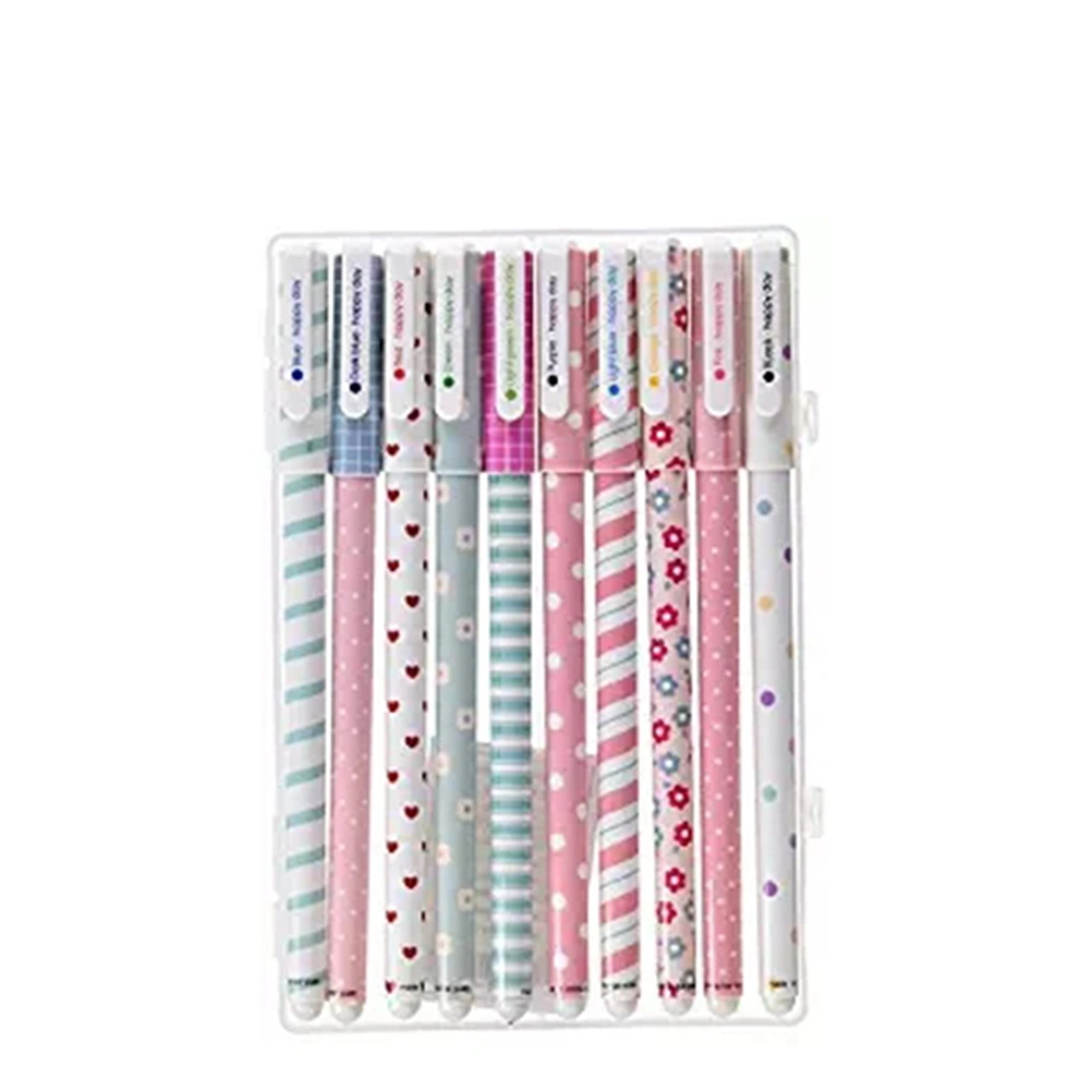 10pcs Multi Colors Gel Ink Pens Korean Cartoon Pin Type Pens Stationery for School Office (0.38mm)