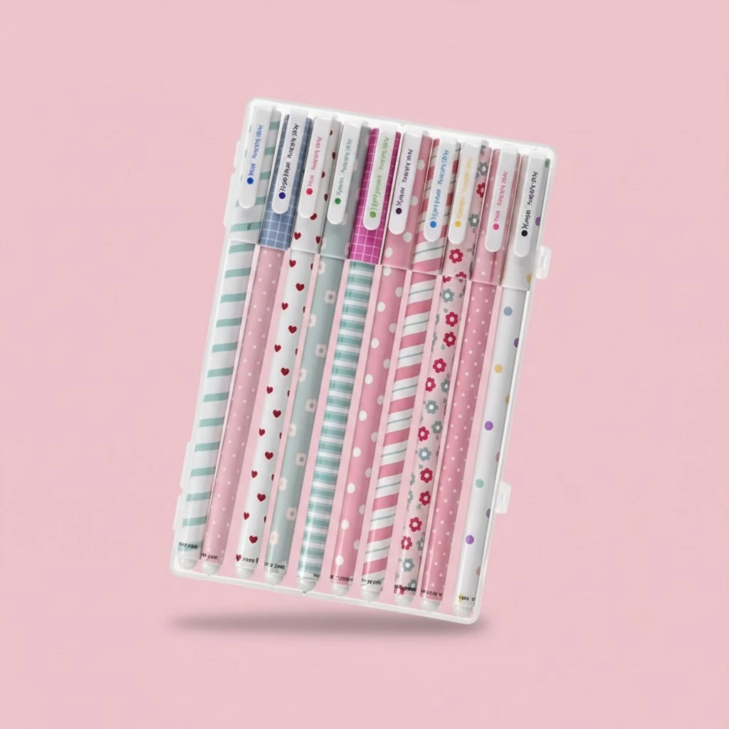 10pcs Multi Colors Gel Ink Pens Korean Cartoon Pin Type Pens Stationery for School Office (0.38mm)