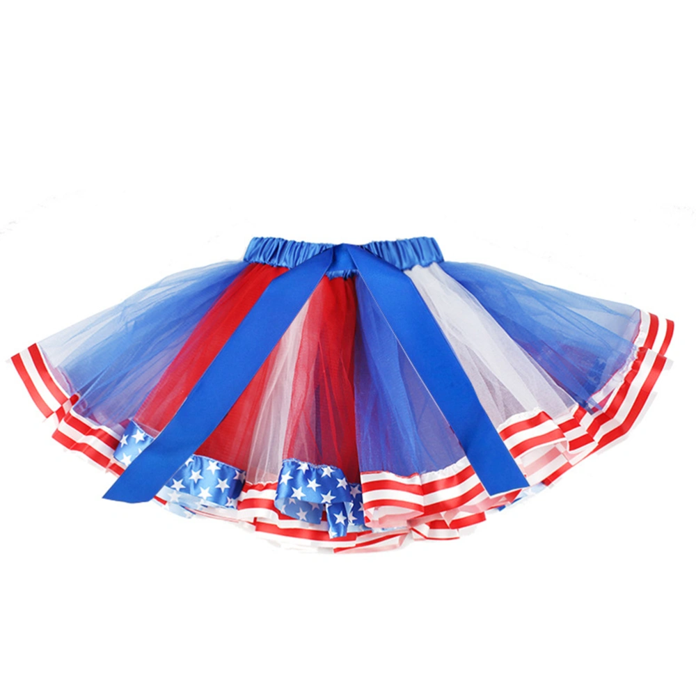 1Pc Flag Printed Mesh Skirt Fashion Women Dress Elastic Waist Party Dress for Independence Day Size M(Colorful)