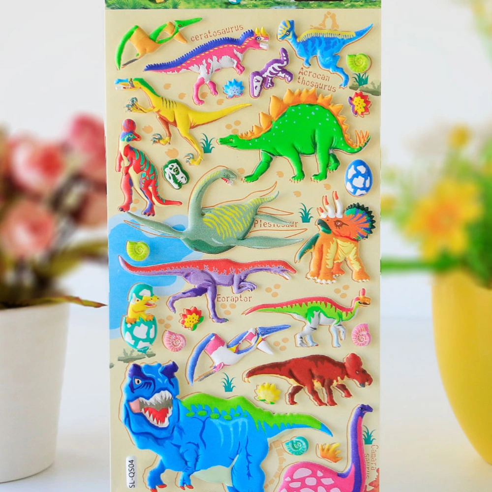 4pcs 3D Cartoon Dinosaur PVC Bubble Puffy Stickers Kids Toys School Teacher Reward Dinosaur Decorative Sticker