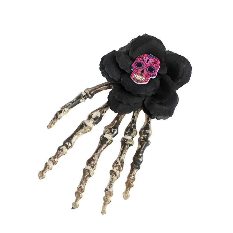 Halloween Hair Clip Goth Floral Hair Clip Skeleton Hand Hair Clip Halloween Hair Accessory