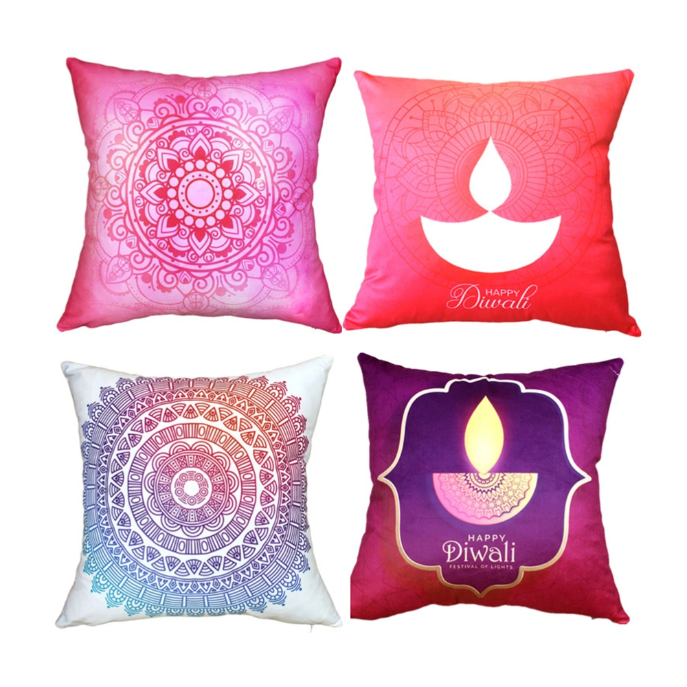 4 Pcs Throw Pillow Case Mandala Diwali Cushion Cover Square Fashion Pillow Protector for Sofa Car Living Room Bedroom