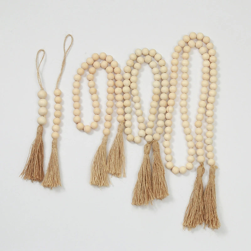 4pcs Tassel Wooden Beads Hanging Ornaments Farmhouse Tassel Beaded Hanging Garland Decorations