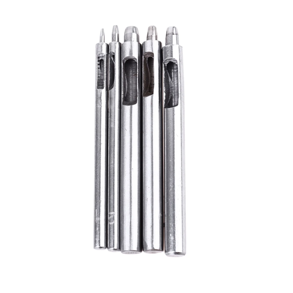 1 Set of 5pcs Leather Hollow Round Punch Tool Size 1-5mm Belt Watch Band Leather Strap Puncher (Silver)