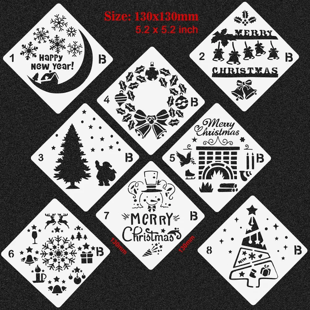 1 Set of Christmas Element Pattern Stencils Decorative Spray Stencils Graffiti Stencils