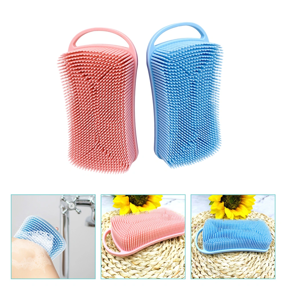 2Pcs Silicone Bath Brush with Hook Silicone Shampoo Brush Double-sided Shower Brush