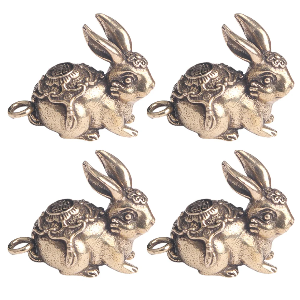 4pcs Zodiac Brass Rabbit Pendants Rabbit Keychain Charms Rabbit Pendants Key Chain Pendants