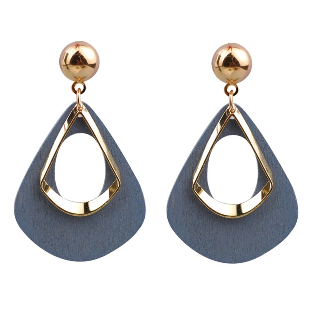 1 Pair of Vintage Earrings Wood Hollow Out Water Drop Temperament Earring for Women Girls (Grey)