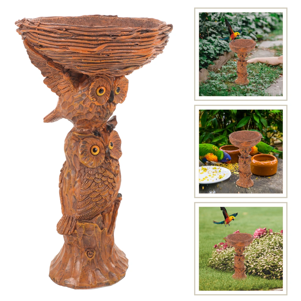 Garden Decorative Bird Bath Owl Figurine Bird Bath Outdoor Bird Feeder Tray Garden Resin Owl Statue Decor