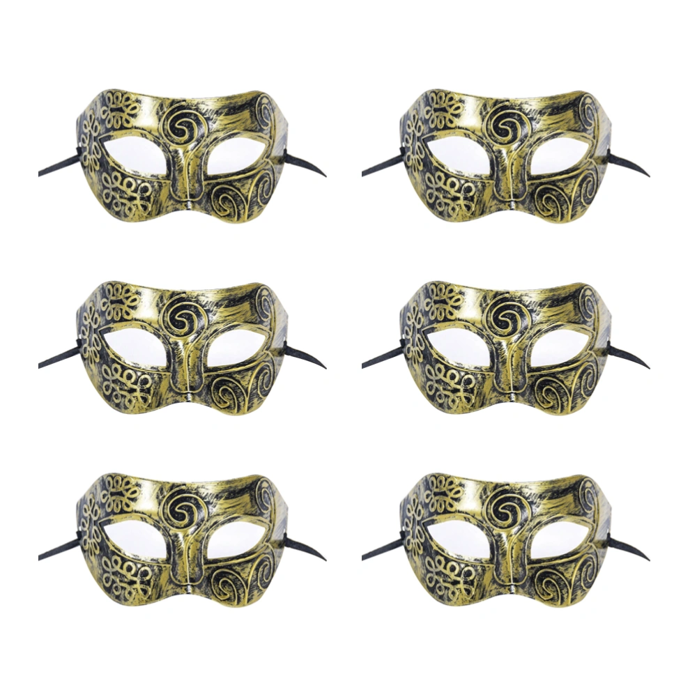 6Pcs Roman Man Mask for Halloween Carved Mask with A Flat Cut Across the Face(Antique Gold)