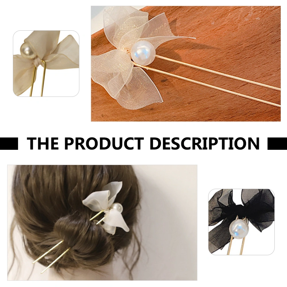 2pcs Elegant Hairpins U Shape Barrettes Lace Bow Decorative Hair Accessories