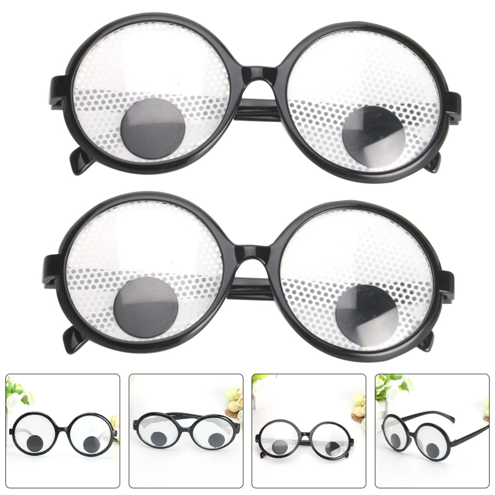 2Pcs Creative Movable Eyeball Eyeglasses Party Eyeglasses Costume Supplies