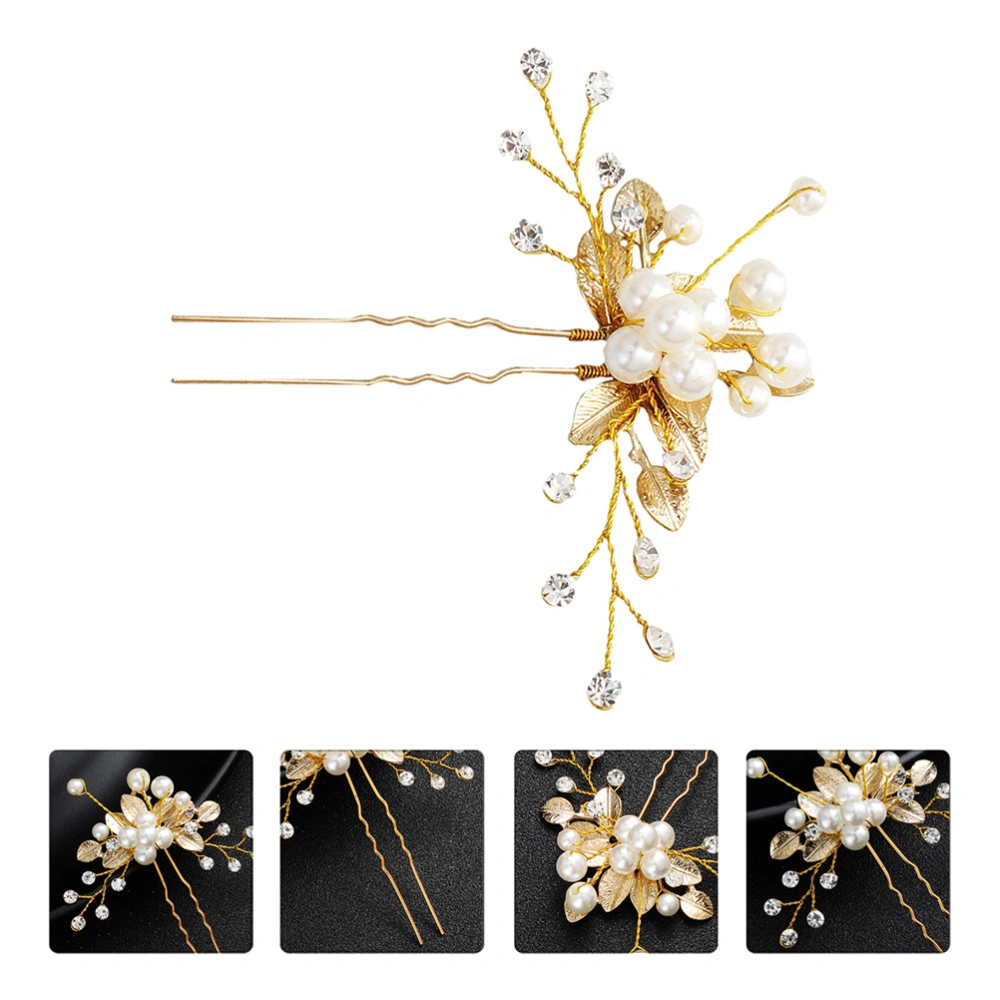 1 Pc Alloy Pearl Flower Bridal Hair Accessory Handmade Wedding Hair Pin (Golden)