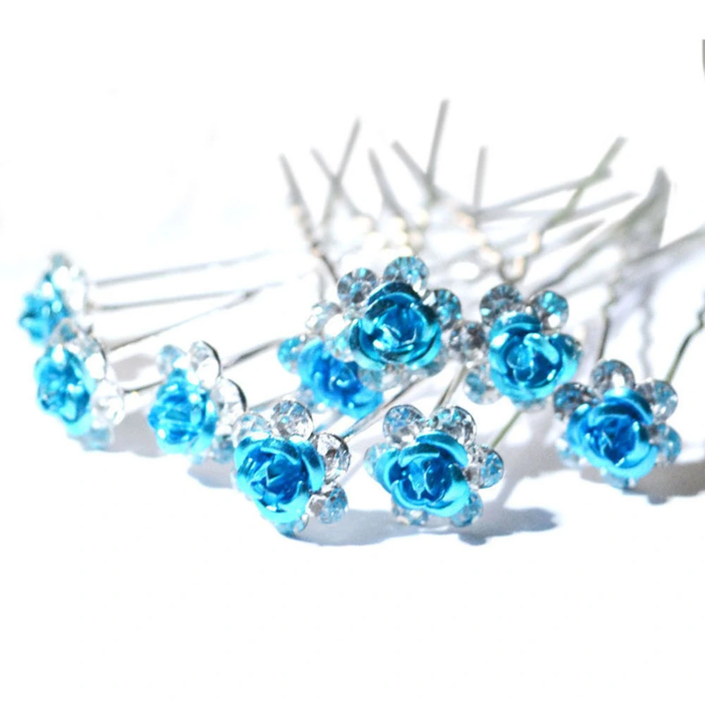 20pcs Bridal Rhinestones Hairpin Crystal Rose Hair Clip for Wedding Hair Jewelry Decoration (Lake Blue)