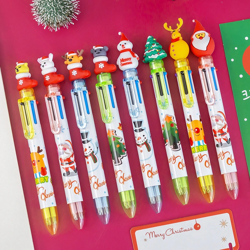 6pcs Lovely Ballpoint Pens Students Ball-point Pens Christmas Style Pens Student Stationery