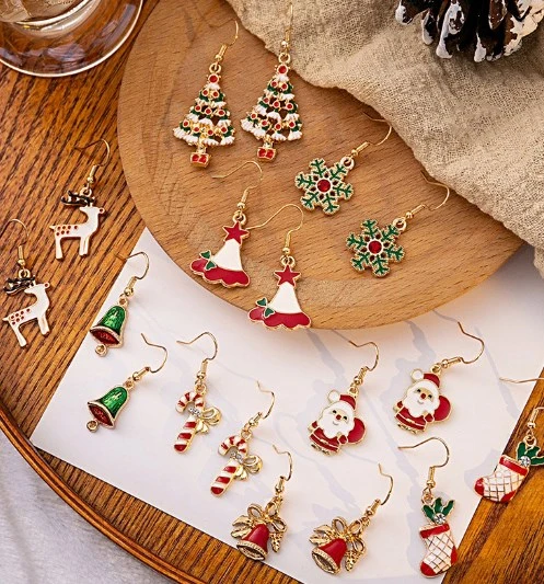 3 Pairs Xmas Tree Earrings Xmas Bell Earrings Xmas Hat Earrings Decorative Earrings Dangle Earrings