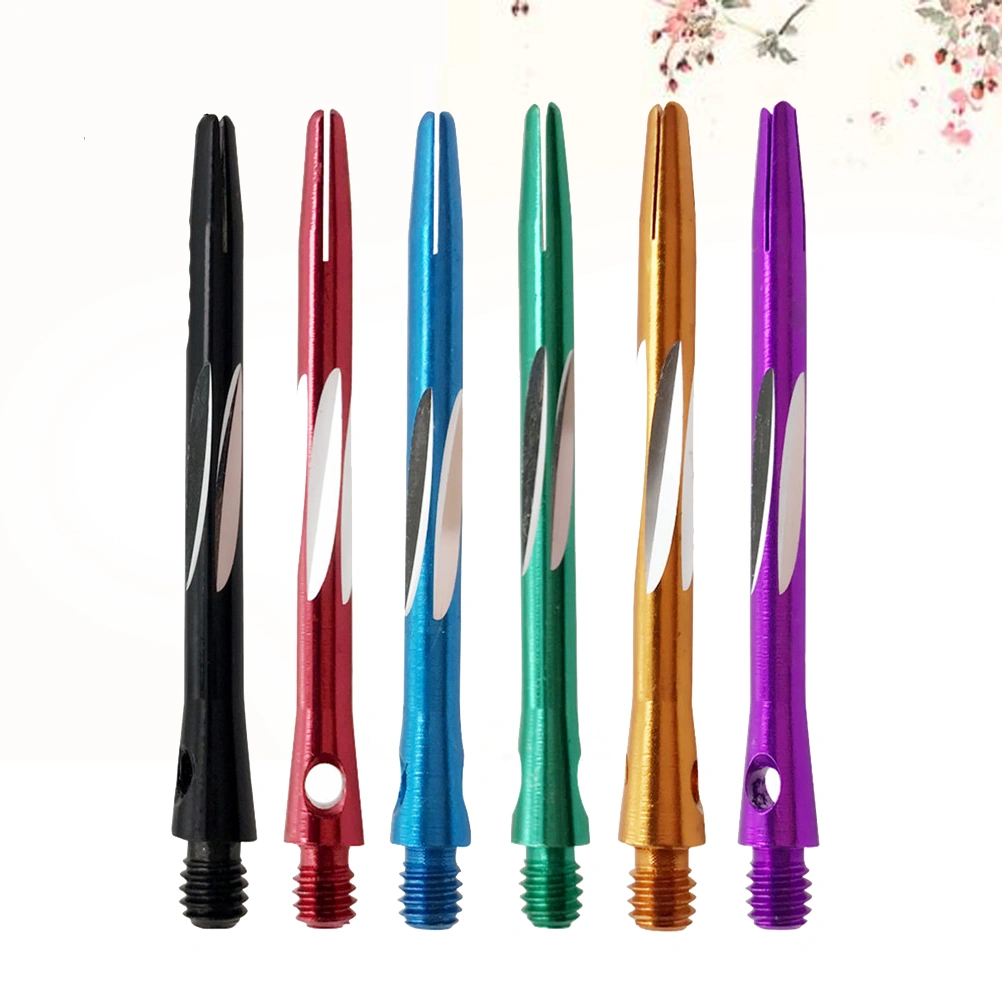 6pcs Delicate Carved Dart Rod Professional Metal Dart Shafts Darts Accessories Metal Stems Alloy Pole Rod (Black Red Blue Green Purple and Golden)