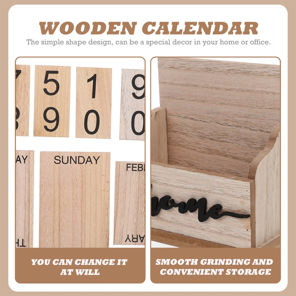 Tabletop Wooden Calendar Desktop Calendar Decoration Wood Craft for Home