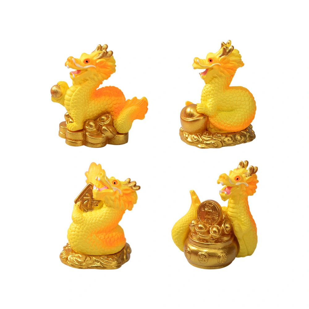  4pcs Dragon Statue Decoration Zodiac Dragon Model Resin Craft Dragon Sculpture for Table Shelf