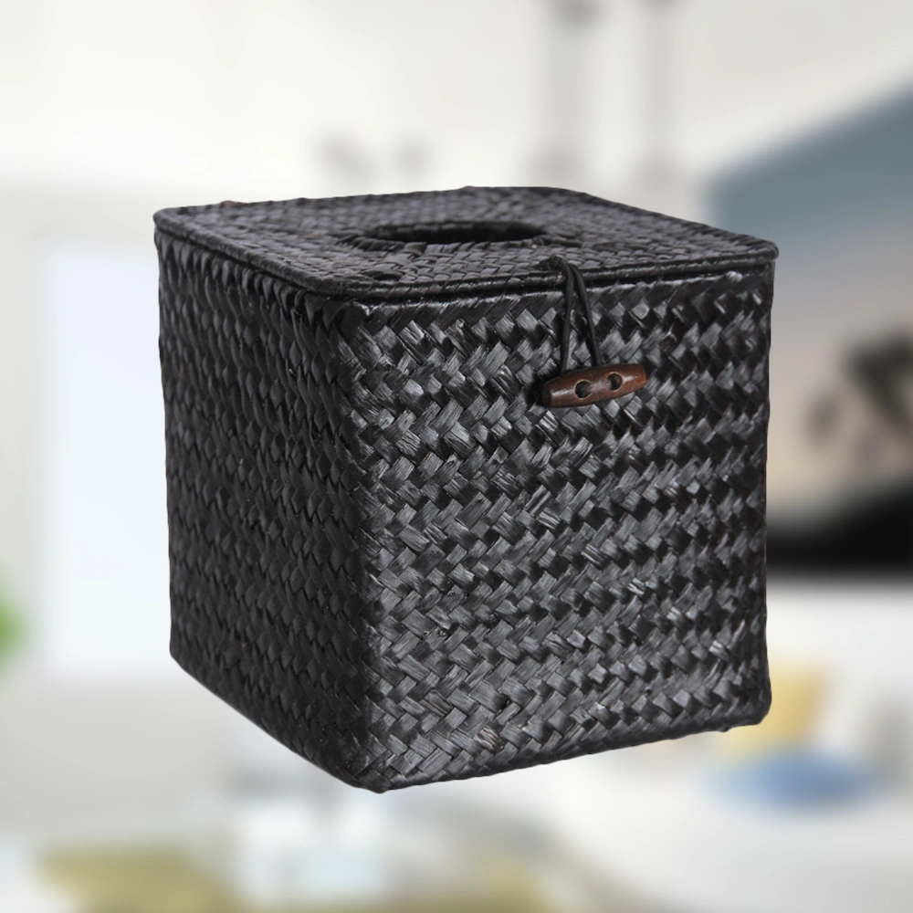 Handwoven Seagrass Tissue Paper Box Cover Napkin Holder for Bathroom Hotel Desk (Random Style)