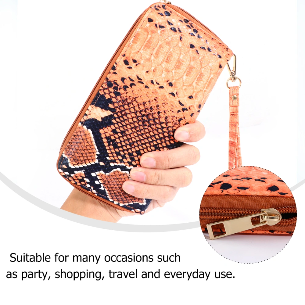 1pc Snakeskin Pattern Women Ladies Wallet PU Leather Clutch Purse with Zipper