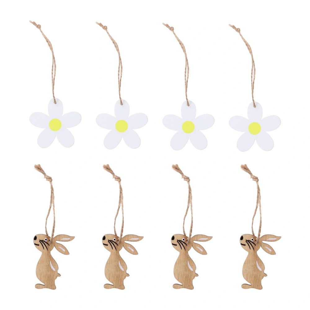 8pcs/pack Easter Wooden Pendants Flower and Rabbit Cutout Crafts Easter Party Supplies for Home Decoration