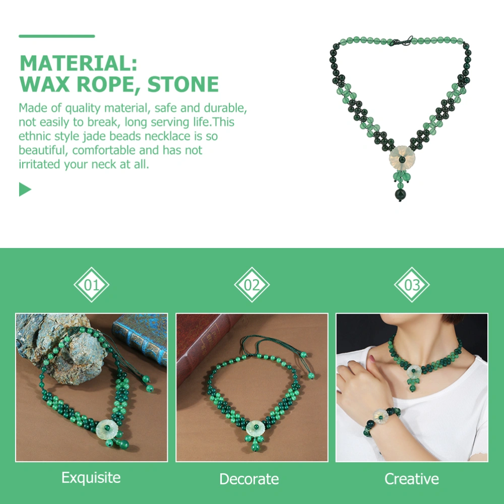 Ethnic Style Jade Stone Clavicle Chain Necklace Women Gift Costume Accessory