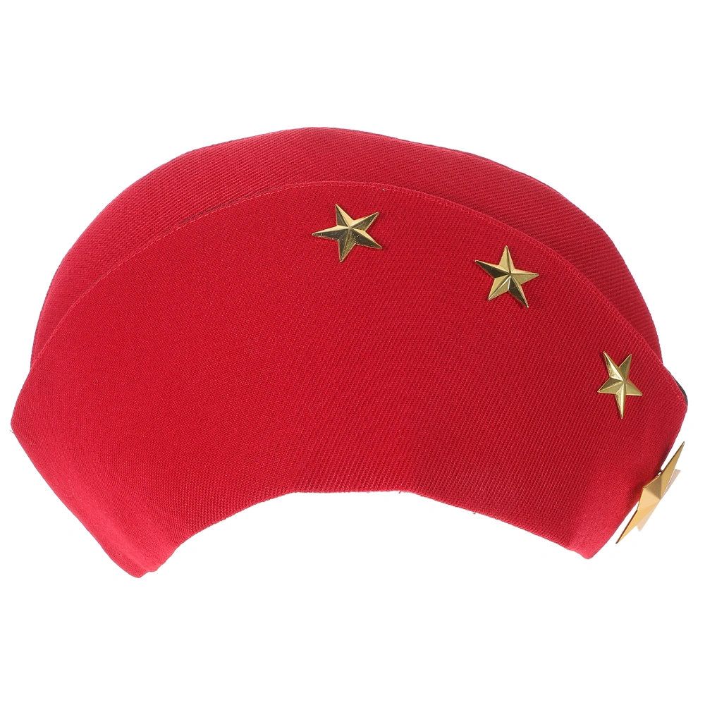 Sailor Dance Hat Square Dance Performance Sailboat Fan Stewardess Boat Autumn Four Stars Berets Military Cap(Red)