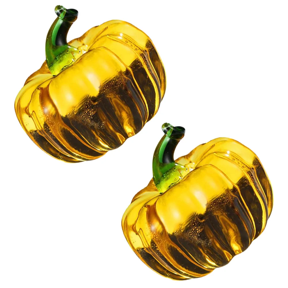 2Pcs Mini Glass Pumpkin Collectible Figurine Pumpkin Artwork Paperweight Tabletop Ornament