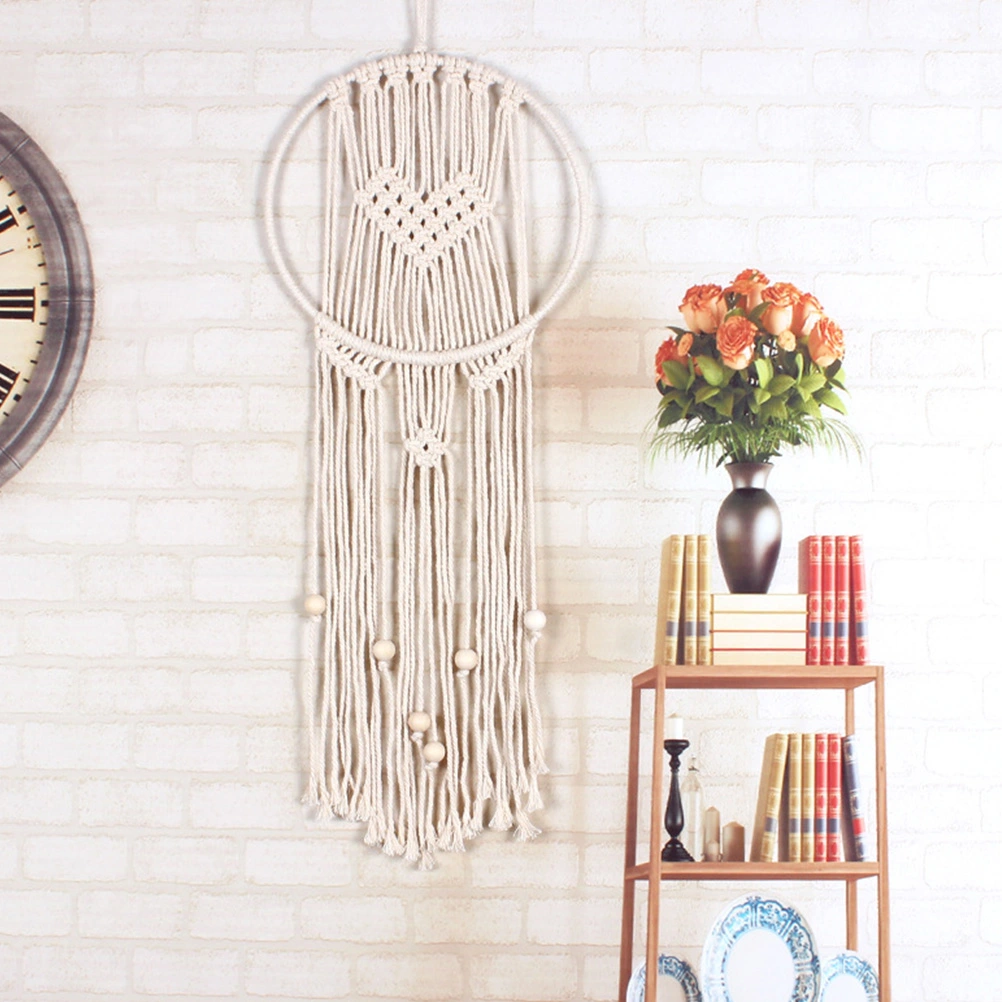1Pc Dream Catcher Handmade Dreamcatcher Cotton Web Net Wall Hanging Ornament for Kids Girls (Beige)