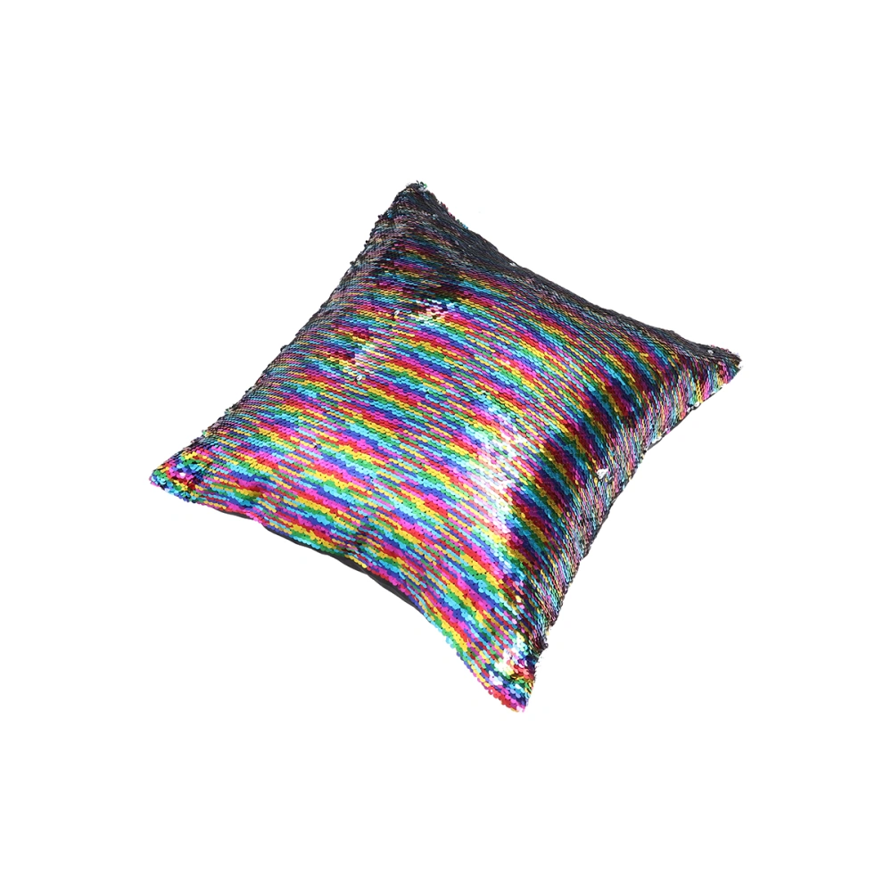 DIY Shiny Sparkling Sequins Pillow Covers Comfy Satin Cushion Covers Pillowcases with Bling Sequins for Party Christmas with Hidden Zipper Design Size - 40*40CM (Multicolor + Silver)