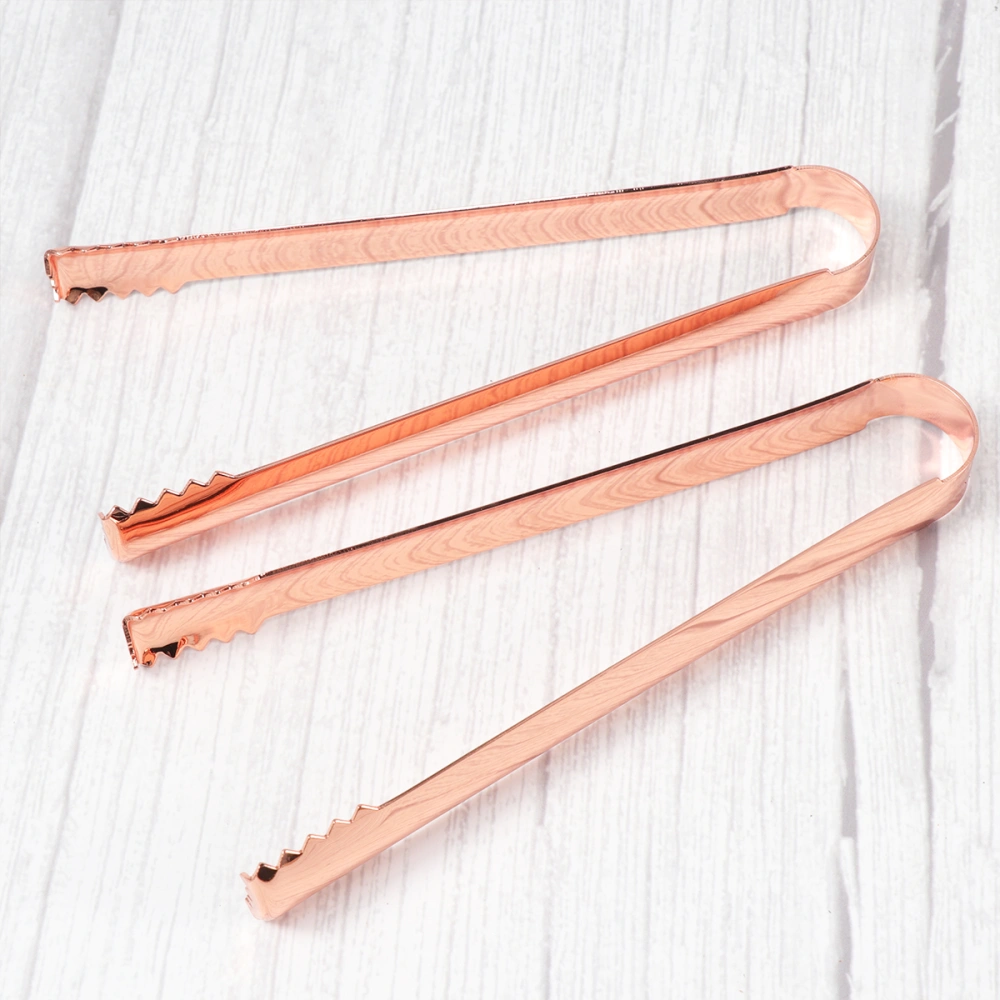 2pcs Stainless Steel Ice Tongs Kitchen Food Folder Bread Clip Serving Tong for Bar Home (Rose Gold)