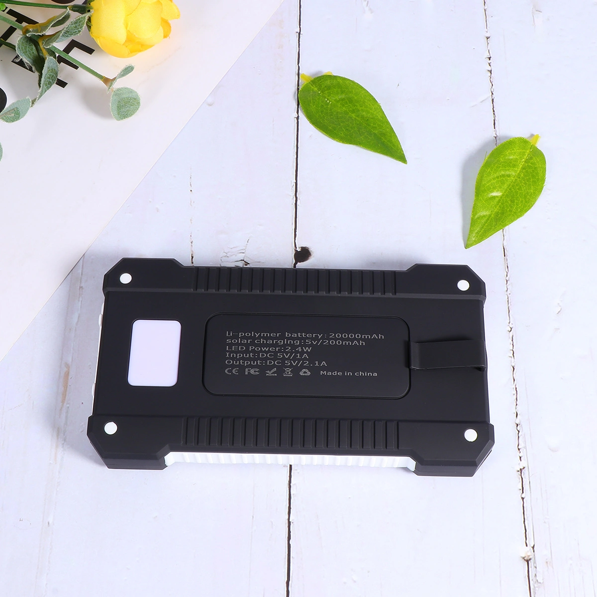 1PC Outdoor Solar Mobile Power Bank 20000mAh Large Capacity Powerbank Multifunction Outdoor Charging Device with Climbing Hook and Data Line and Compass (20000Mah White)