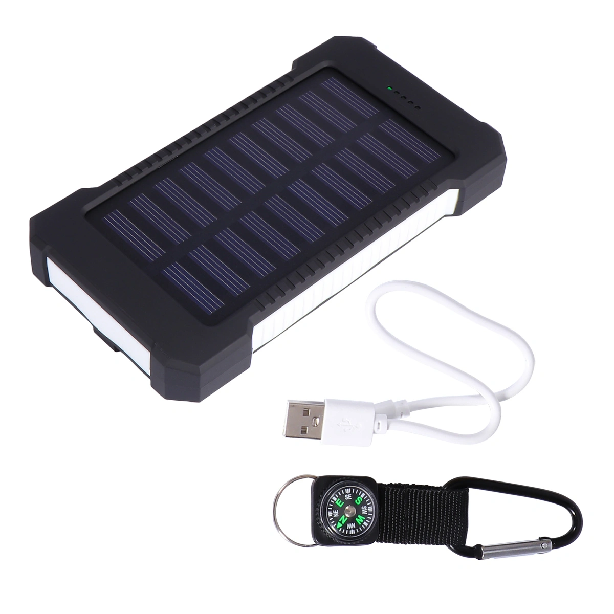1PC Outdoor Solar Mobile Power Bank 20000mAh Large Capacity Powerbank Multifunction Outdoor Charging Device with Climbing Hook and Data Line and Compass (20000Mah White)