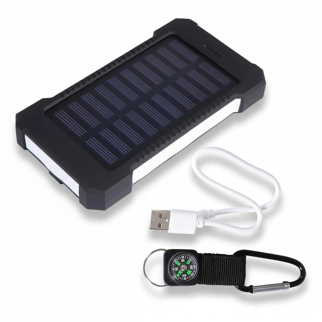 1PC Outdoor Solar Mobile Power Bank 20000mAh Large Capacity Powerbank Multifunction Outdoor Charging Device with Climbing Hook and Data Line and Compass (20000Mah White)