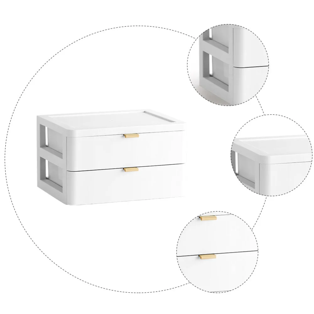 1PC Tabletop Storage Box Drawer Type Organizing Storage Box Makeup Box (White)