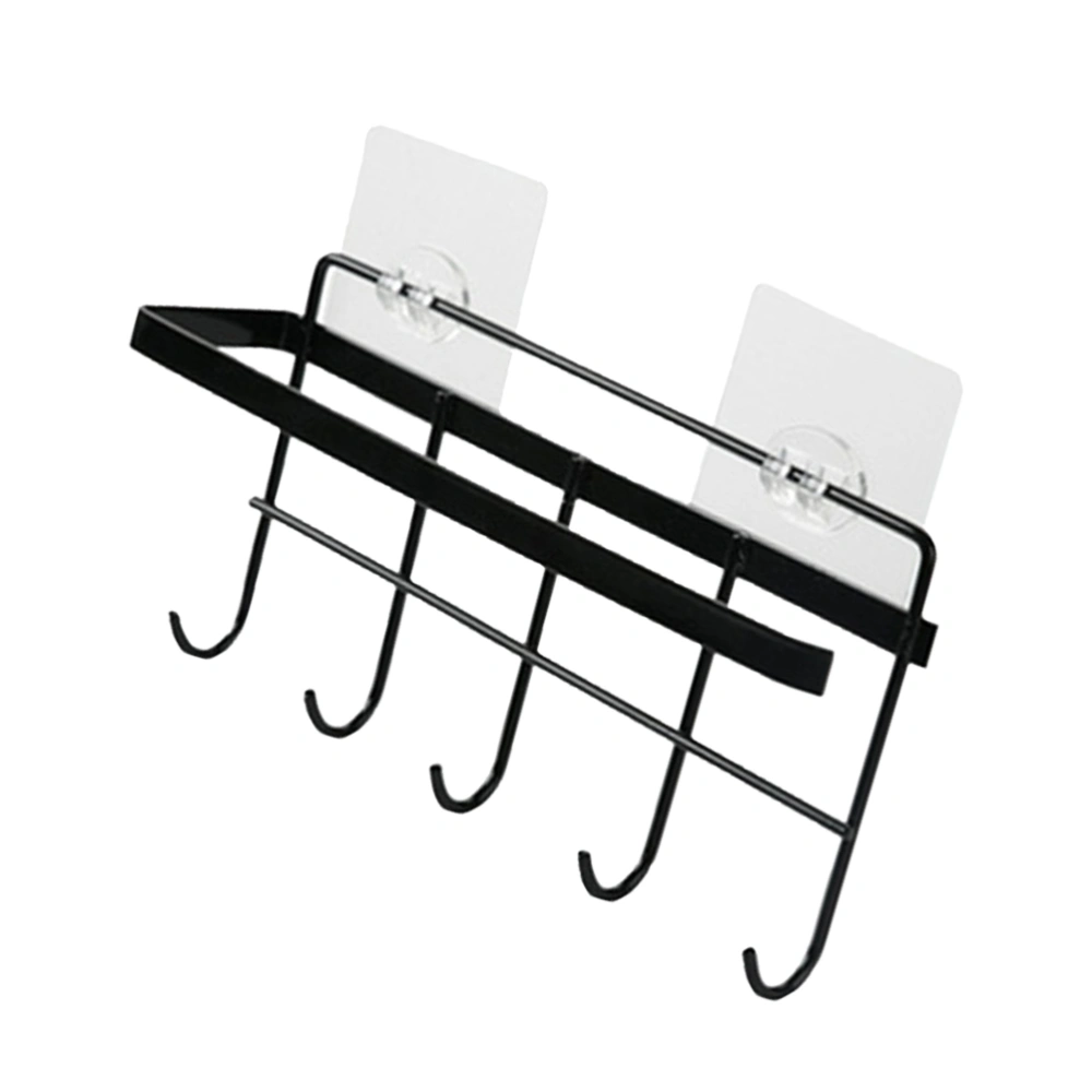 Multifunctional Storage Rack Organizer Punch Free Towel Bar Hook Hanger for Bathroom Kitchen (Black)