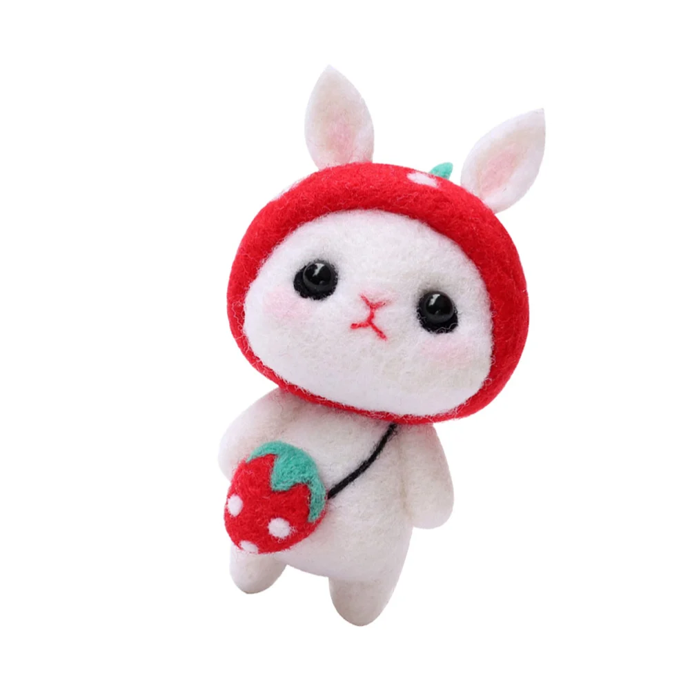 Fun Plush Doll DIY Needle Felting Kit Wool Felting Supplies Cartoon Rabbit DIY Art Carft for Home Kids Adults Gift (Red Strawberry)