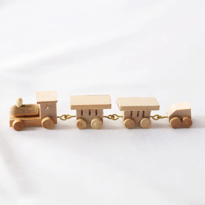 2pcs Miniature Cartoon Train Model Doll House Mini Train Decoration Kids Funny Small Train Toy