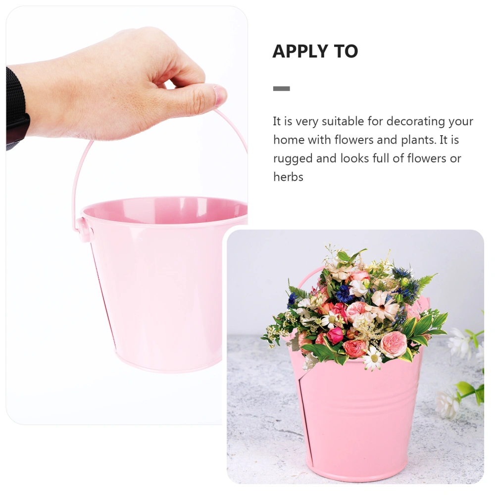 5pcs Tinplate Flower Bucket Mini Plants Bucket Flower Pot Flower Holder for Wedding (Pink, Size L)