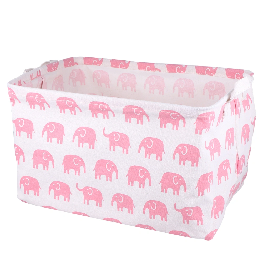 Durable Square Storage Basket Idyllic Canvas Storage Box Multi-function Sundries Organizer for Home (Pink Elephant)